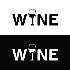 Modern wine logos with wine glass icon on black and white background