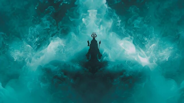 Lord Shiva Silhouette in Teal Smoke Mystical Digital Art