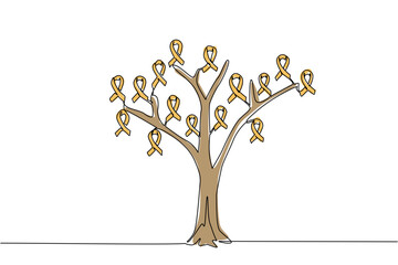 Continuous one line drawing tree whose leaves are campaign ribbons. Symbolization of the brain network system. Nerves. Sick. World Multiple Sclerosis Day. Single line draw design vector illustration