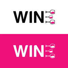 Modern wine logo design with glasses and win text