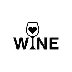 Modern wine logo with heart symbol in glass