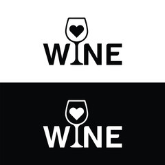 Modern wine logo with heart shaped wine glass