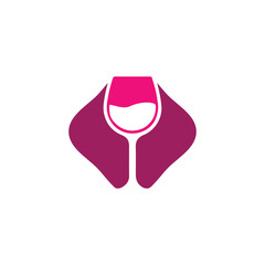 Vibrant pink wine glass logo on abstract background