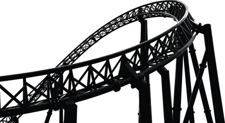 Roller coaster track silhouette, amusement park ride structure, steel framework, extreme entertainment concept, engineering design, thrill attraction, theme park, vector illustration