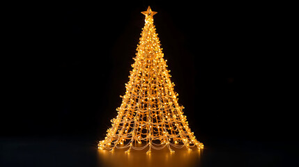 Festive Christmas Tree Made of Golden Lights