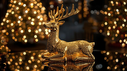 Elegant Golden Reindeer Decoration in Warm Holiday Glow