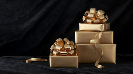 Three Gold Gift Boxes with Elegant Bows