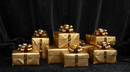 Elegant Festive Gifts on Dark Velvet Background