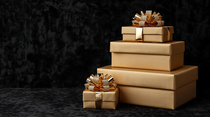 Festive Golden Gifts with Decorative Ribbons