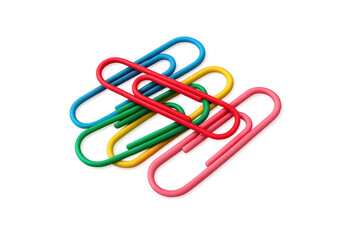 Naklejka premium Colorful paper clips creating connections, grouping documents, offering vibrant office, school, business supplies on transparent background
