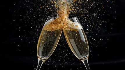Celebration Toast with Champagne Bubbles