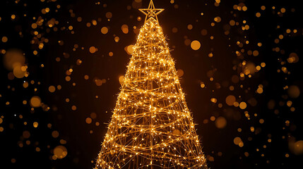 Elegant Golden Christmas Tree on Dark Background