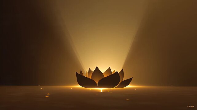 Golden Luminous Lotus Flower emitting Spiritual Light in Darkness