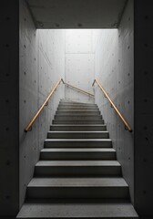 Fototapeta premium A modern winding concrete staircase leading up to an unseen destination, representing a long journey, future progress, and upward mobility, access, leading, ambition