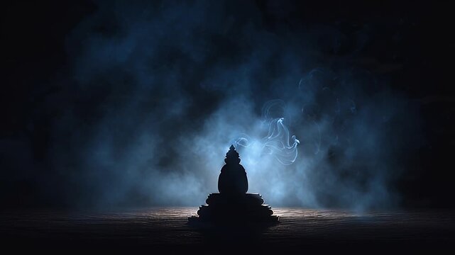Silhouette of Shiva Lingam idol in smoke atmosphere