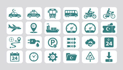 Vector icons Collection of Transportation and Technology Icons with Islamic Symbols. EPS Editable
