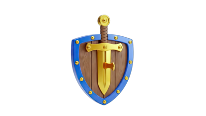 3D Shield and Sword Illustration on White Background
