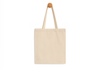 Blank canvas tote bag mockup, representing eco-friendly shopping and sustainability. Customizable for branding on transparent background