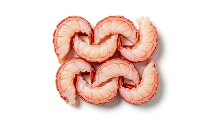 Obraz premium Close-up shot of six raw lobster tails arranged elegantly on a clean white background