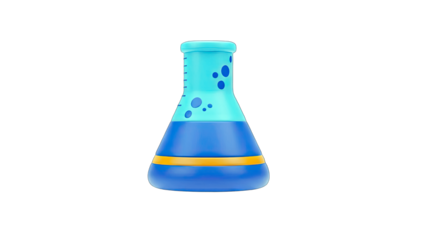 3D Render of a Laboratory Flask with Blue Liquid on White Background