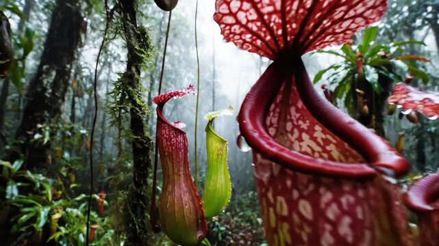 Rare Pitcher Plants in Tropical Rainforest.