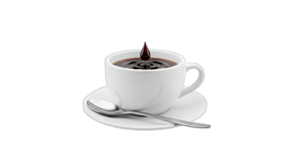 Coffee Drop Splashing into Cup on Saucer