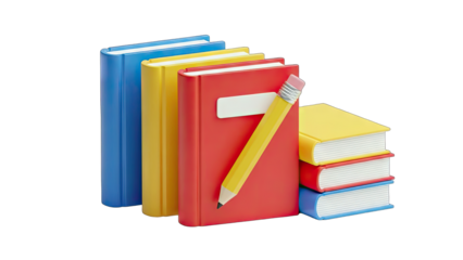 Colorful Books and Pencil Composition on White Background