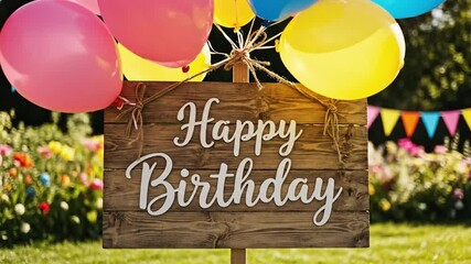 Celebrate milestone birthdays with this colorful party scene featuring balloons and a wooden sign, perfect for festive birthday greetings and invitations