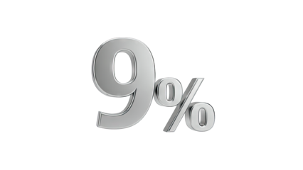 Shiny Silver 9 Percent Symbol Isolated on White