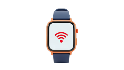 Smartwatch displaying Wi-Fi signal on white background.