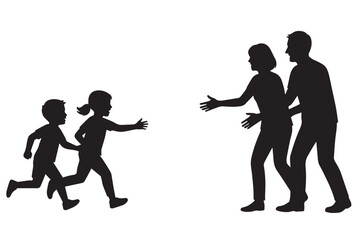 Excited children running silhouette suitable for cheerful family vector concepts