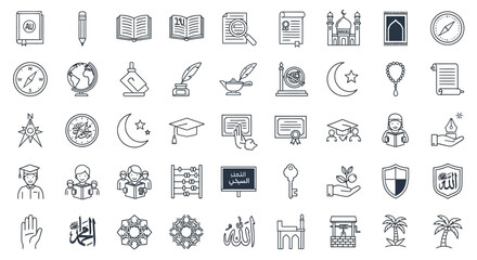 Fototapeta premium Islamic Education and Culture Icons Set. Vector Illustrations. EPS Editable