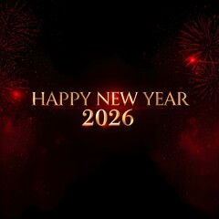 Elegant Happy New Year 2026 Background with Red Fireworks.