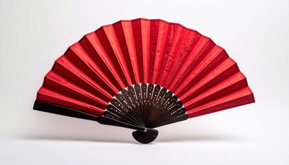 Red Handheld Folding Fan with Black Handle Isolated