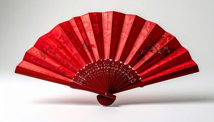 red oriental hand fan on white background
