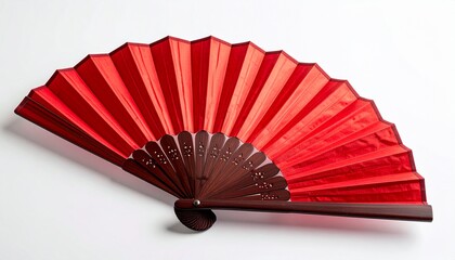 Red Handheld Folding Fan Isolated on White Background