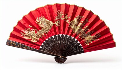 Red Handheld Fan with Golden Dragons, Oriental Decorative Accessory