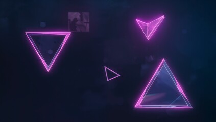 Naklejka premium Abstract Neon Triangles in Dark Background with Glowing Effects
