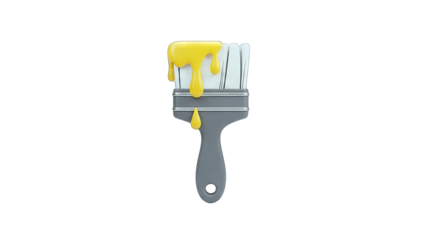 Paintbrush with Yellow Paint Dripping on White Background