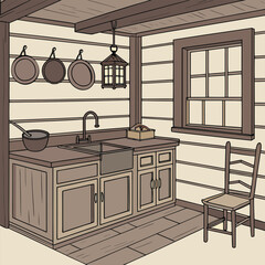 Rustic Kitchen Interior with Sink and Window.