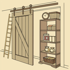 Rustic Barn Door and Storage Shelving Unit.