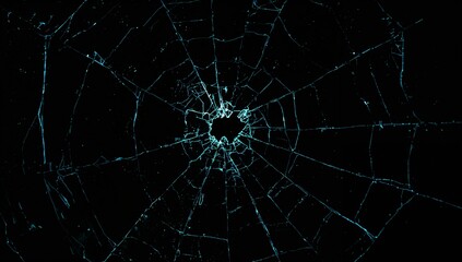 Obraz premium Broken Glass Fragment with Radiant Lines on Black Background