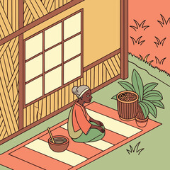 Woman meditating peacefully in a serene setting.