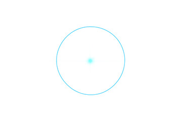 Blue glowing digital target with radiating light and concentric circle, representing focus, data, and technology on transparent background