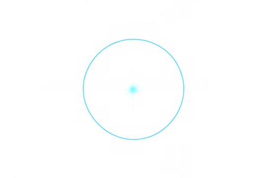 Blue glowing digital target with radiating light and concentric circle, representing focus, data, and technology on transparent background - Powered by Adobe