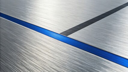 Close-Up View of Brushed Metal Surface with Blue Line and Smooth Texture Ideal for Modern Design Elements