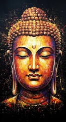 Vibrant Abstract Buddha Painting with Golden Hues
