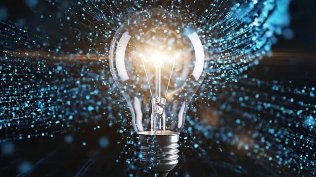 Futuristic lightbulb with dynamic energy streams for innovation concepts, representing a bright idea and energy efficiency in a technological environment