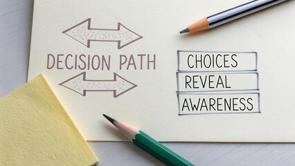Decision Path Illustration Featuring Choices, Awareness, and Directional Arrows for Conceptual Visualization