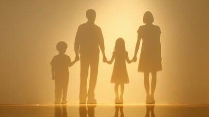 Joyful Family Silhouette Reflection in Soft Lighting